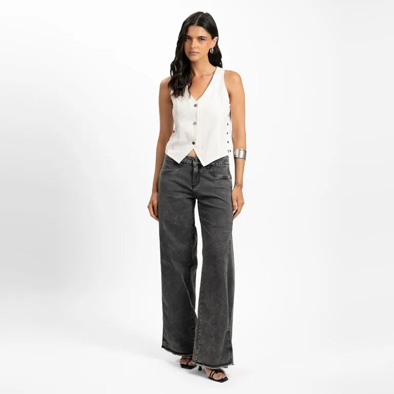 Jeans Palazzo Tiro Medio Anna Gris Gravillado Mujer