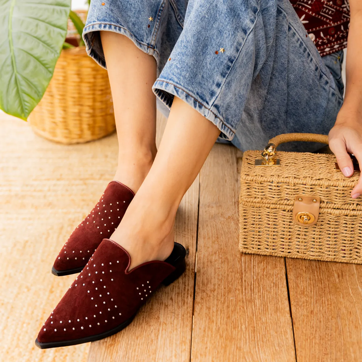 CHIQUITA - Babucha Mujer Cuero Burdeo Chiquita