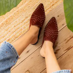 CHIQUITA - Babucha Mujer Cuero Burdeo