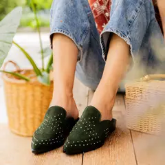 CHIQUITA - Babucha Mujer Cuero Verde