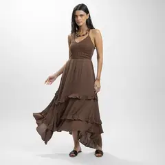 LOLITA POCKET - Vestido Largo Café Mujer