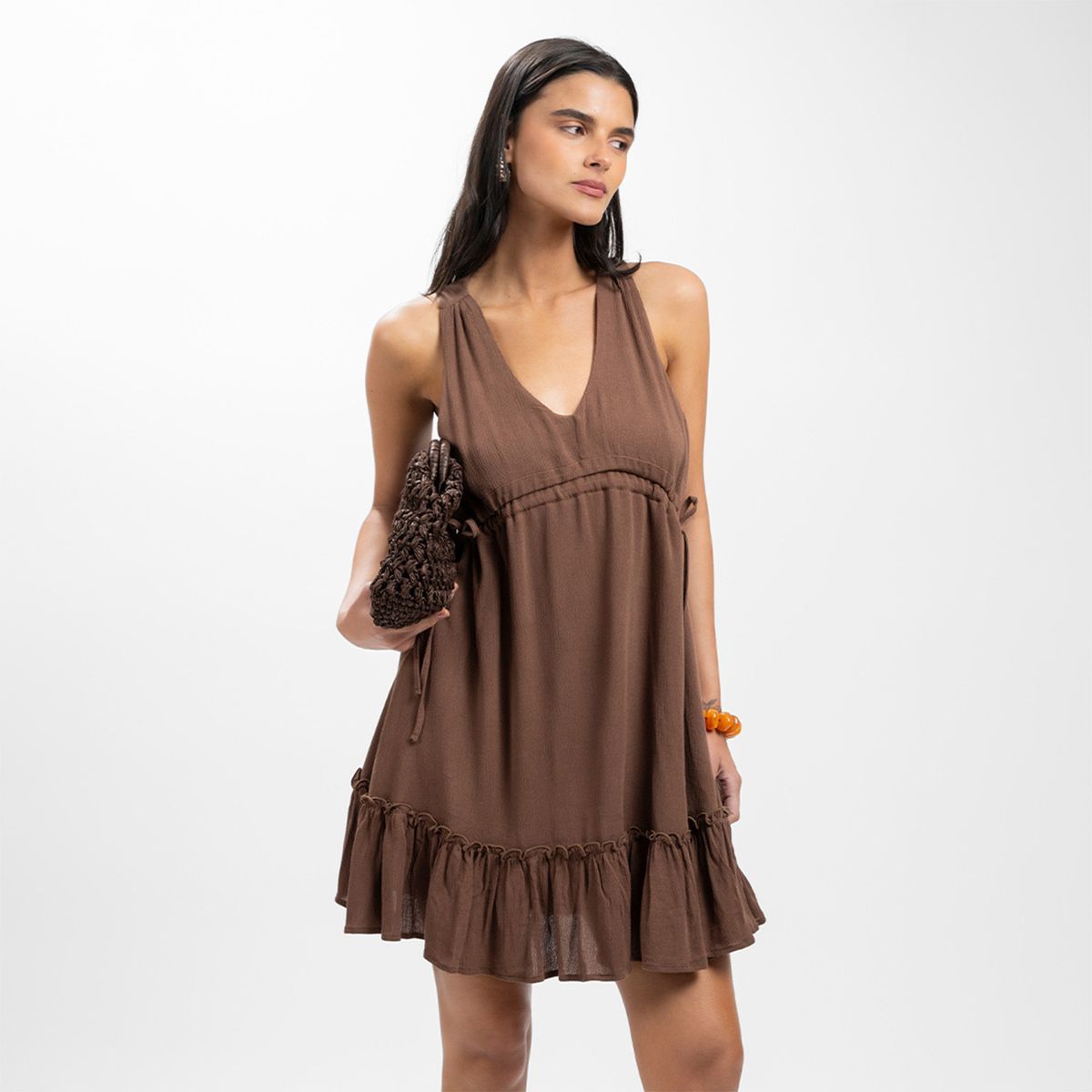 LOLITA POCKET - Vestido Corto Café Mujer Lolita Pocket