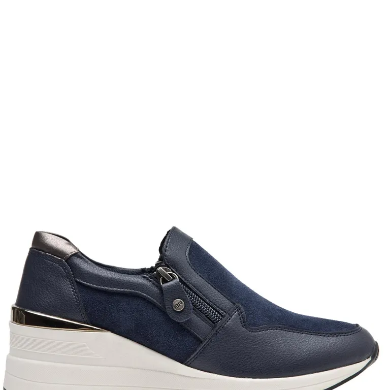 Zapatilla Urbana Mujer Cuero Azul