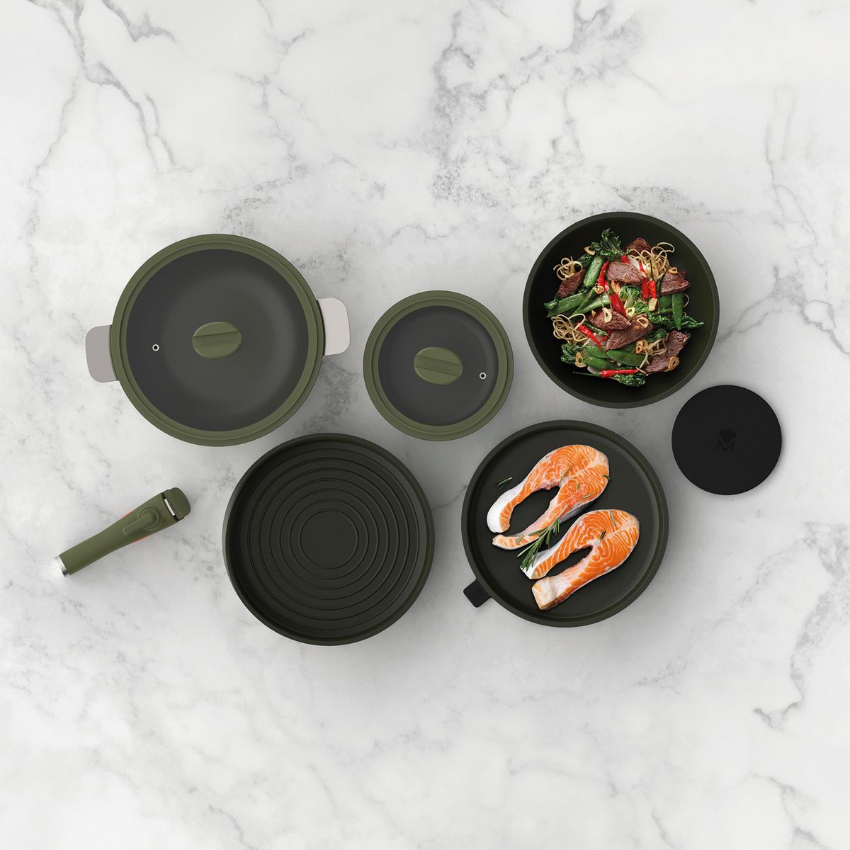 MASTERPRO - Batería De Cocina 10 Piezas Apilable Antiadherente SharePlay Masterpro