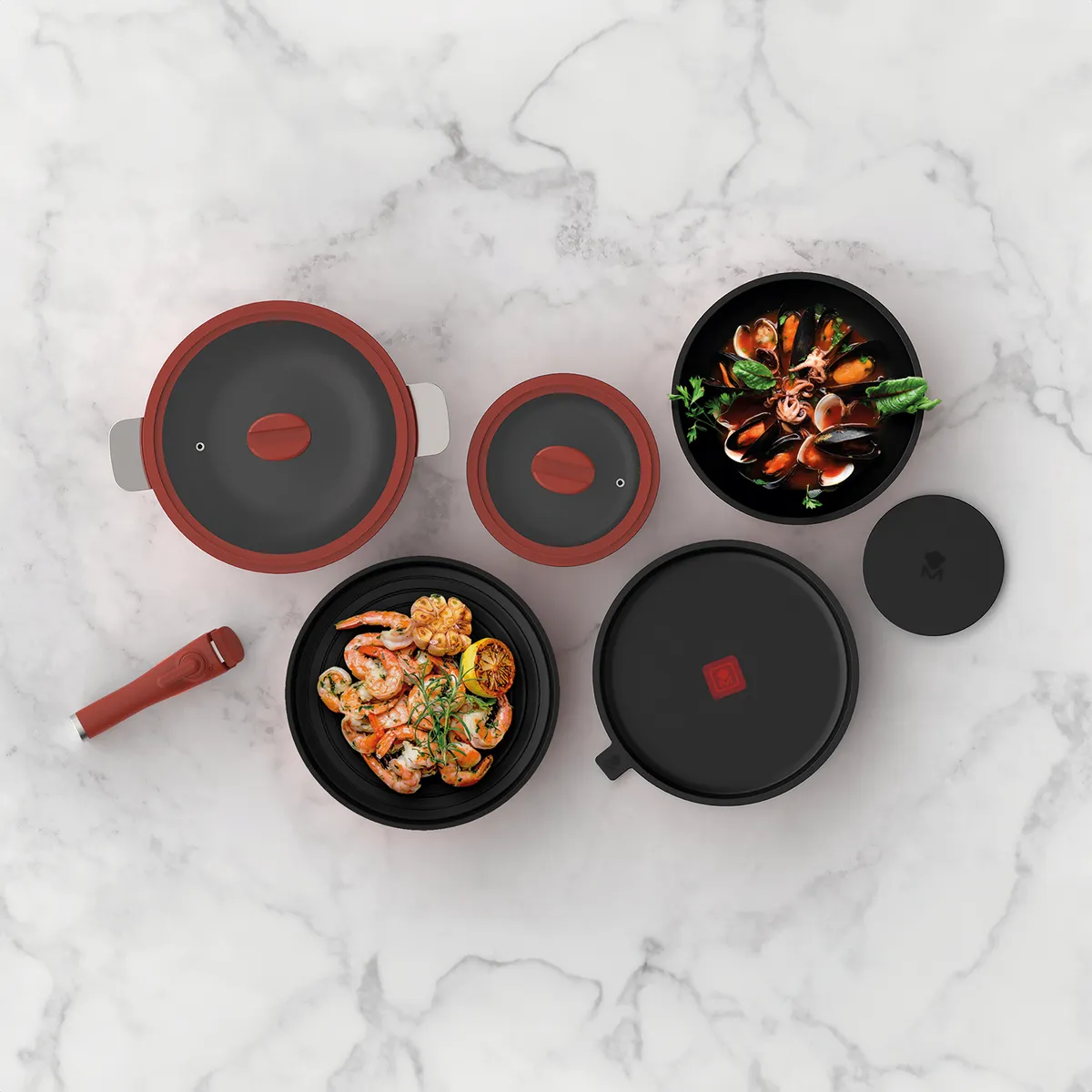 MASTERPRO - Batería De Cocina 10 Piezas Apilable Antiadherente SharePlay Masterpro