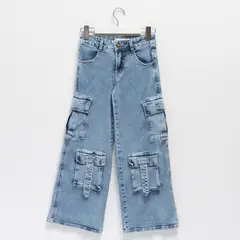 CACAO - Jeans Cargo Algodón Niña Azul