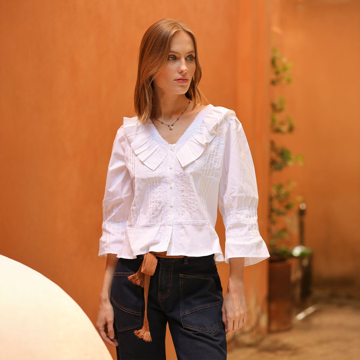 CALEDONIA LABEL - Blusa Manga Larga Algodón Mujer Caledonia