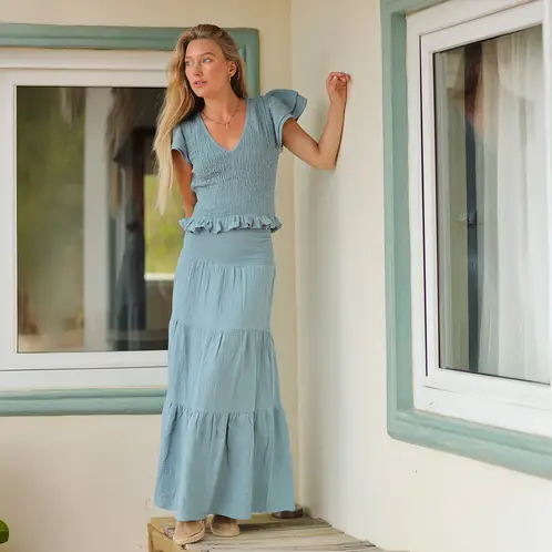 CALEDONIA - Blusa Manga Corta Algodón Mujer