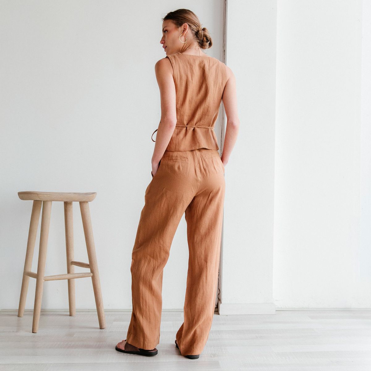 ADEU - Pantalones Tiro Medio Lino Mujer Adeu