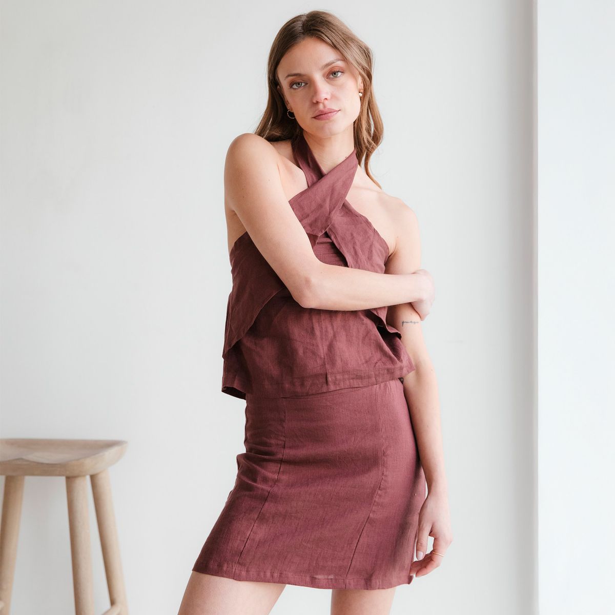 ADEU - Falda Mini Lino Mujer Adeu