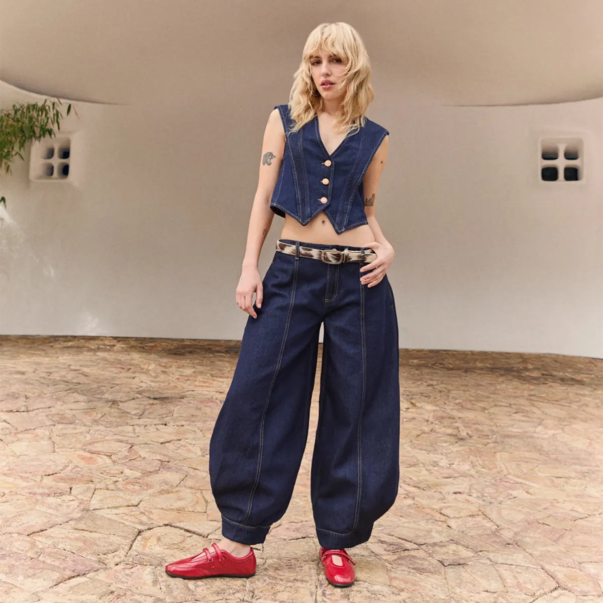 AMERICANINO - Jeans Balloon Tiro Medio Mujer Americanino