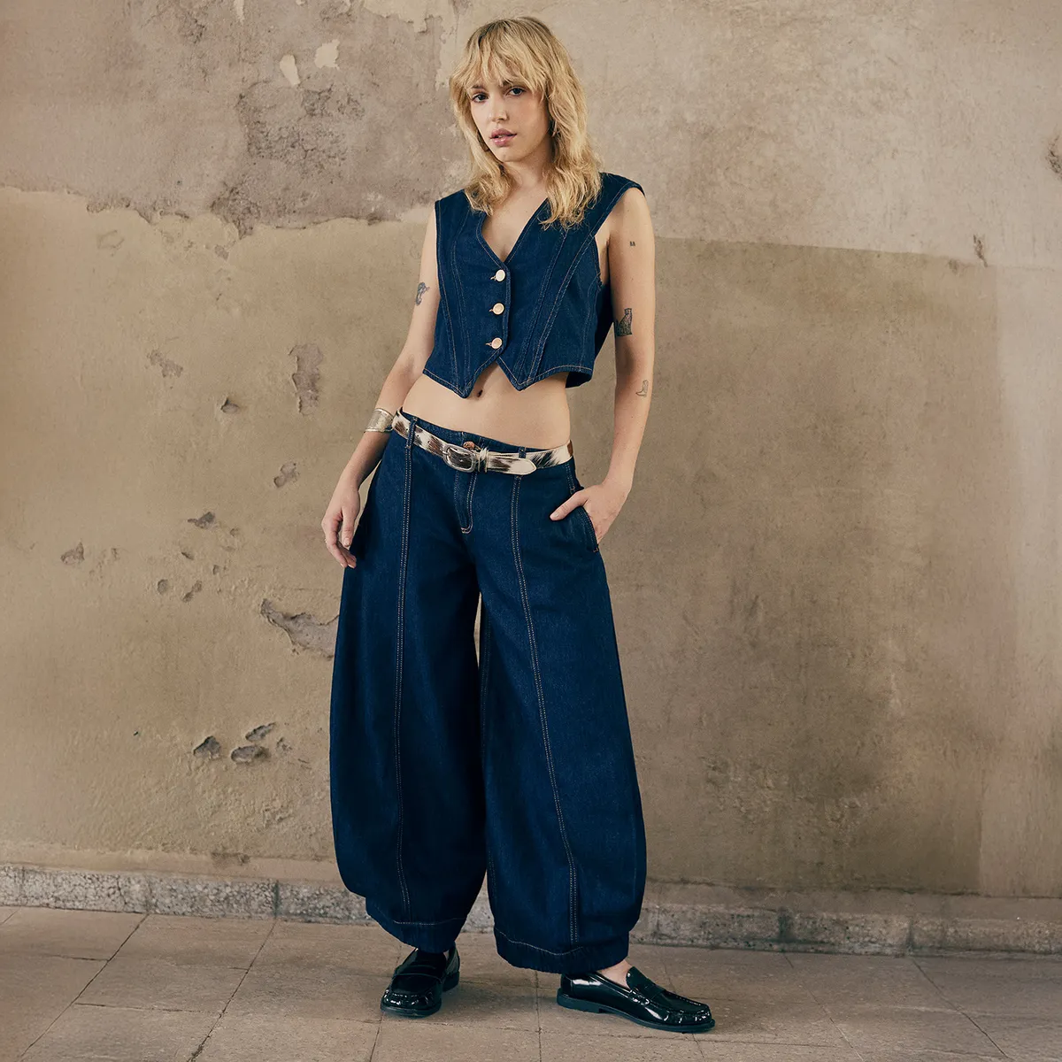 AMERICANINO - Jeans Balloon Tiro Medio Mujer Americanino