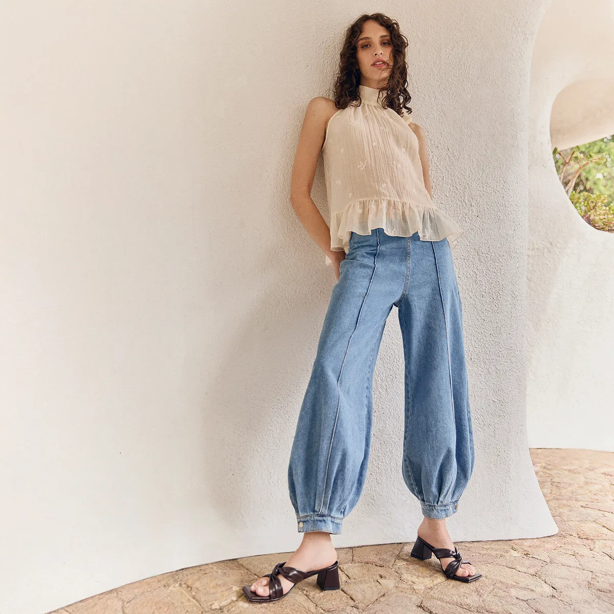 BASEMENT - Jeans Balloon Tiro Medio Mujer Basement