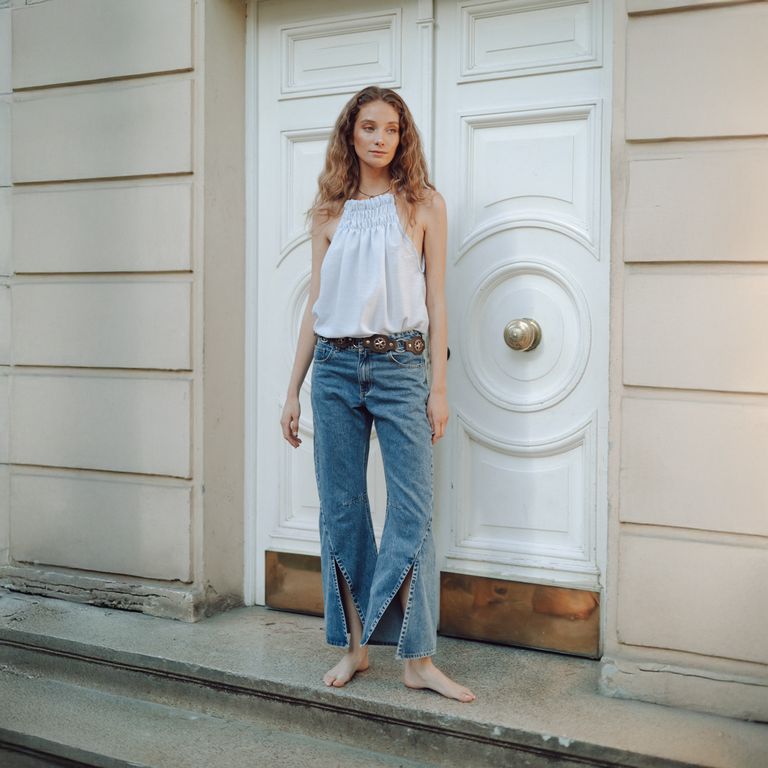 Jeans Wide Leg Tiro Medio Mujer