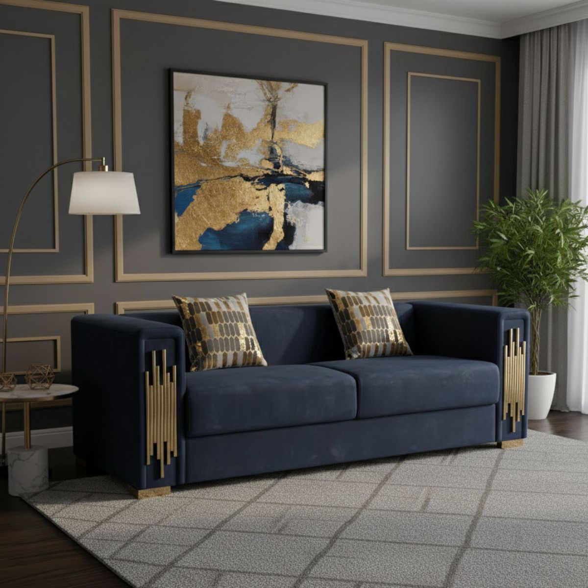 DANIELS - Sofá 3 Cuerpos Gold Velvet Daniels