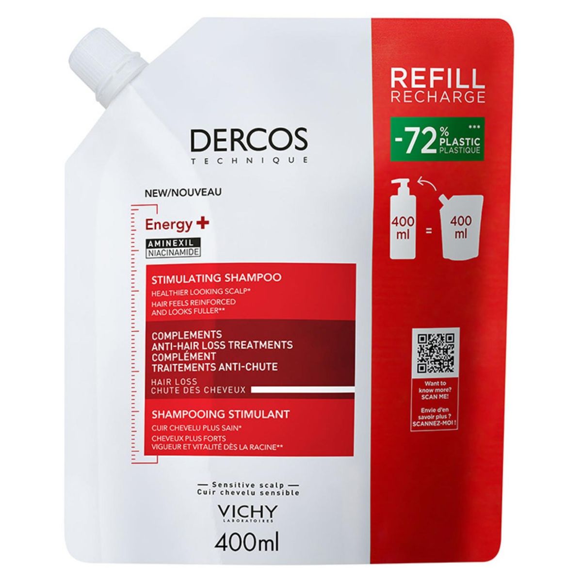 VICHY - Dercos Shampoo Refill Anticaída Enery+ 400ml Vichy