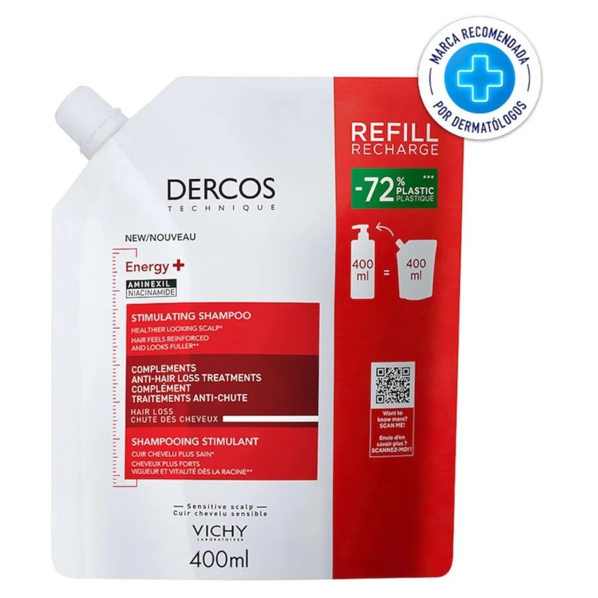 VICHY - Dercos Shampoo Refill Anticaída Enery+ 400ml Vichy