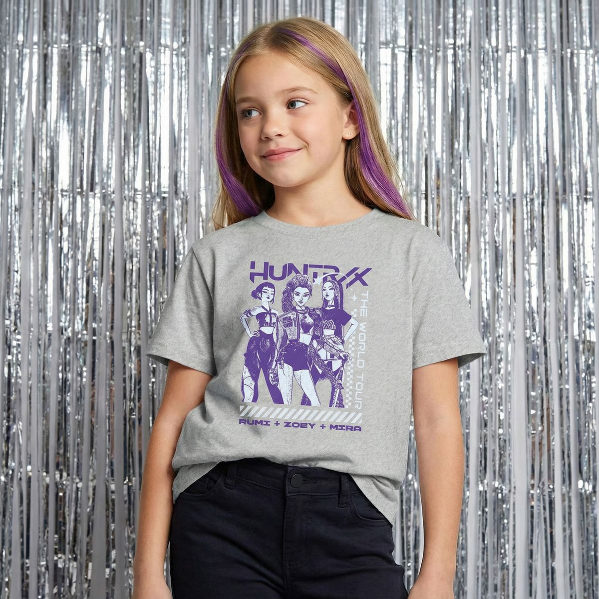 KPOP DEMON HUNTERS - Polera Niña Guerreras KPop Demon Hunters Gris