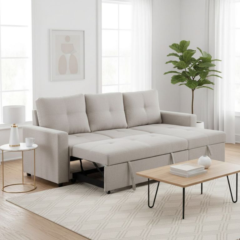 DANIELS Sofá Cama Beige Chaise Wing Lino