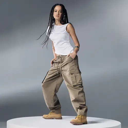 AMERICANINO - Jeans Cargo Parachute Tiro Medio Mujer