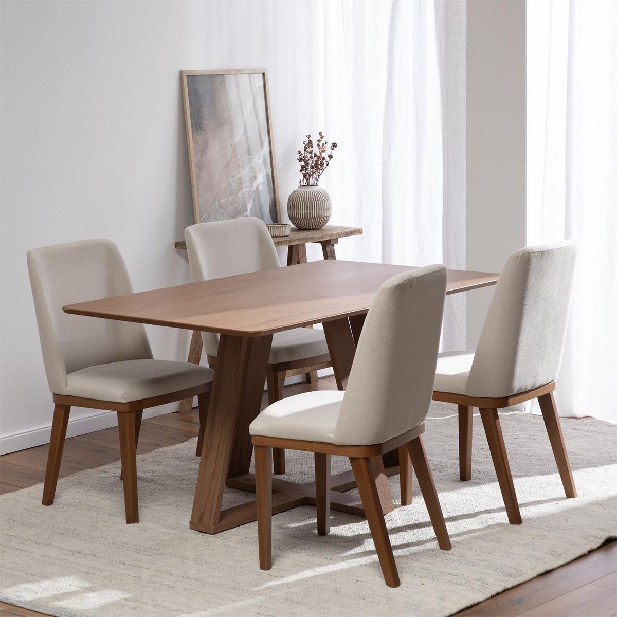 DECOCASA - Comedor Avena 135+4 Sillas Kalina Decocasa