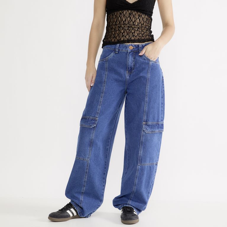 SYBILLA Jeans Balloon Cargo Tiro Medio Mujer