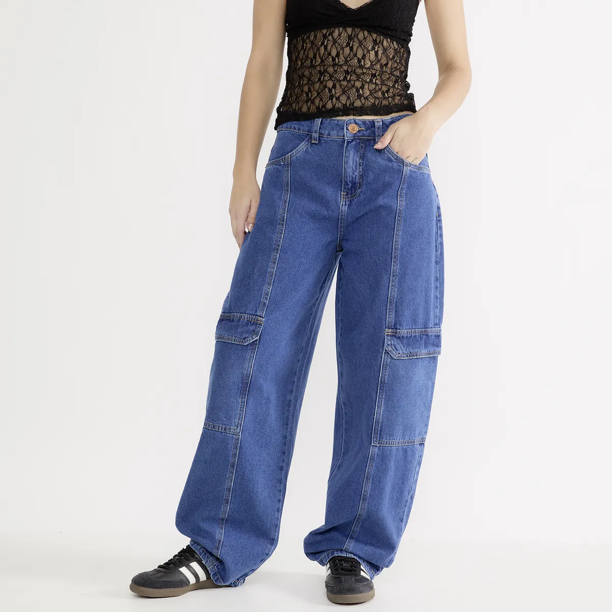 SYBILLA - Jeans Balloon Cargo Tiro Medio Mujer Sybilla