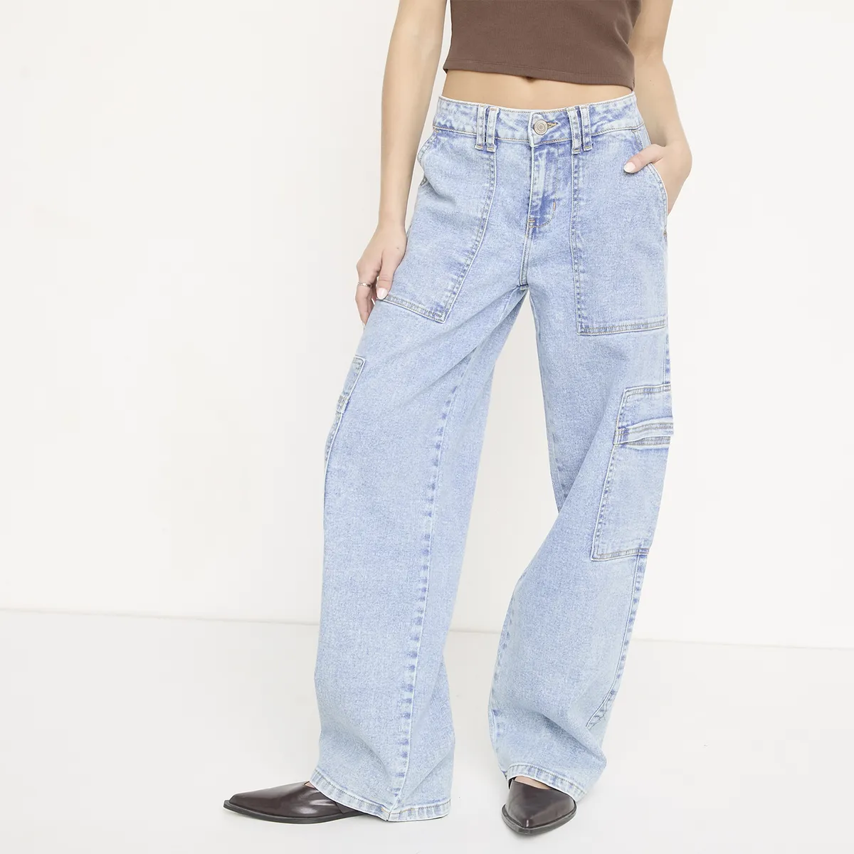 SYBILLA - Jeans Baggy Cargo Tiro Medio Mujer Sybilla
