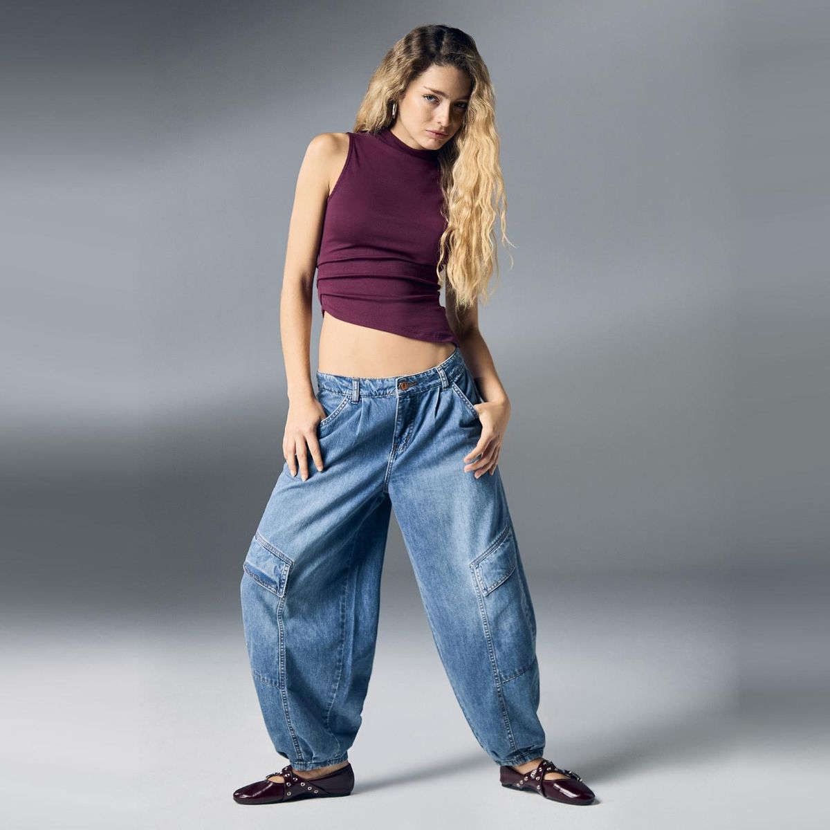 SYBILLA - Jeans Balloon Cargo Tiro Medio Mujer Sybilla