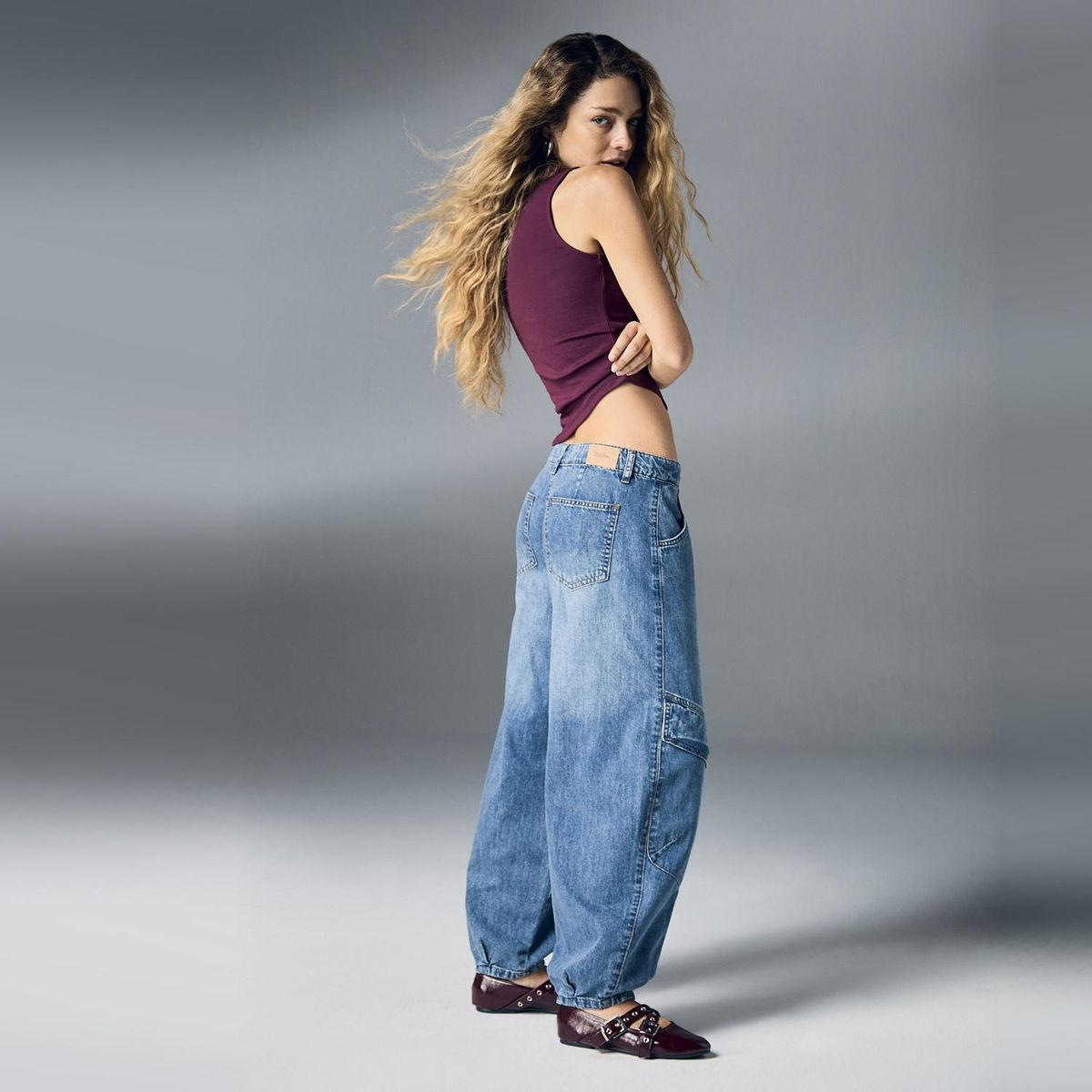 SYBILLA - Jeans Balloon Cargo Tiro Medio Mujer Sybilla