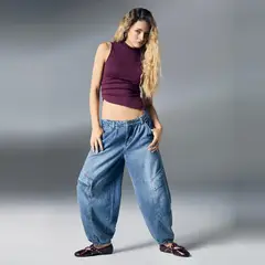 SYBILLA - Jeans Balloon Cargo Tiro Medio Mujer