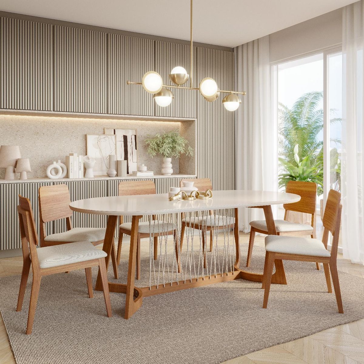 DECOCASA - Juego de Comedor Tulipa Ovalado 6 Sillas Ip 100% Madera Decocasa