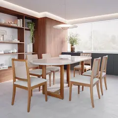 DECOCASA - Comedor Regia Ovalado 2.1 + 6 Sillas Bur 100% Madera