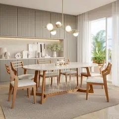 DECOCASA - Comedor Tulipa Ovalado 2.1 + 6 Sillas Da 100% Madera