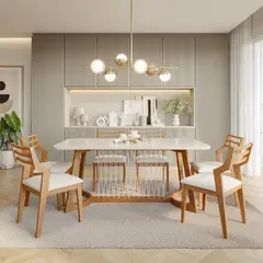 DECOCASA - Comedor Tulipa 1.8 + 6 Sillas Damasco 100% Madera