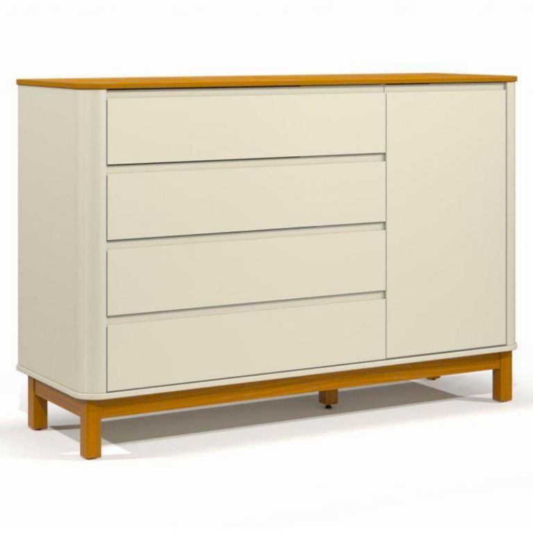 Comoda Flow 4 Cajones con Puerta Beige Eco Wood