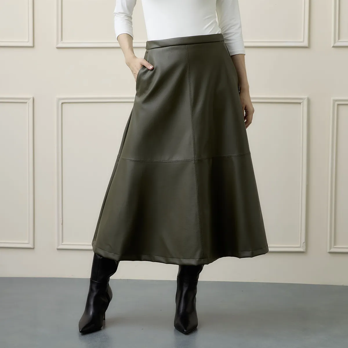 BASEMENT - Falda Larga Cuero Effect Mujer Basement