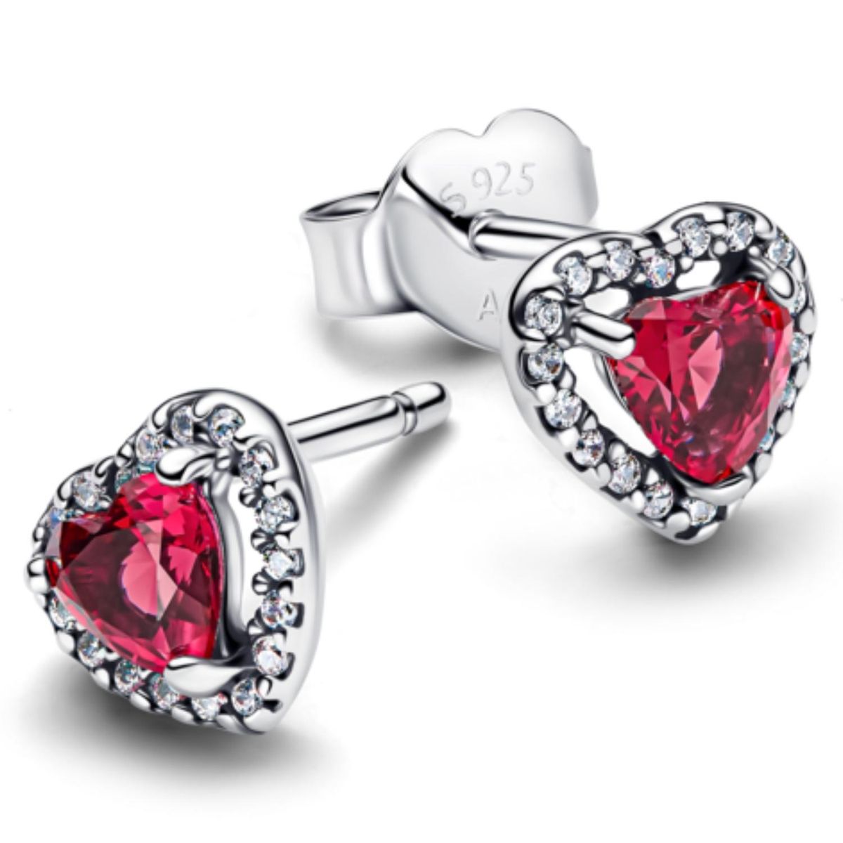 PANDORA - Aretes de Botón Corazón Rojo Elevado Mujer Pandora