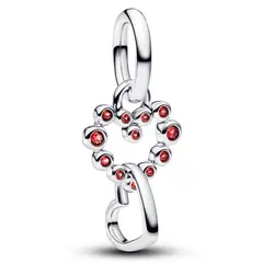 PANDORA - Charm Colgante Corazones Conectados y Piedras Rojas Mujer