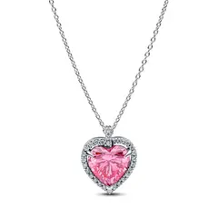 PANDORA - Collar Collier Corazón con Halo Rosa Mujer