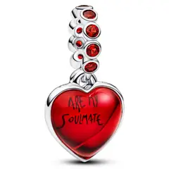 PANDORA - Charm Colgante Doble Corazón Rojo de Cristal Murano Mujer