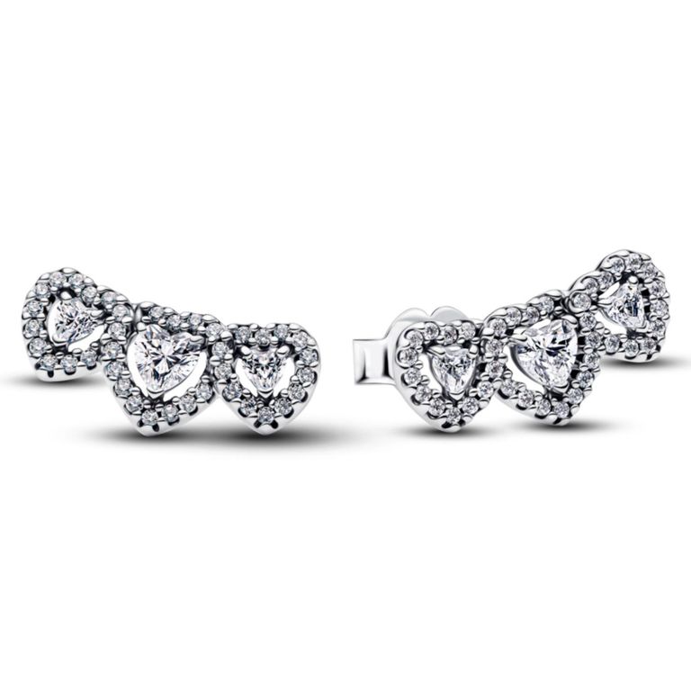 Aretes de Boton Trilogia de Corazones con Halo Mujer