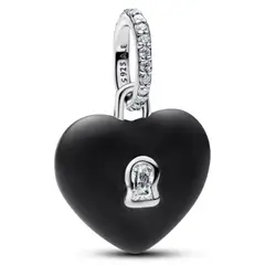 PANDORA - Charm Colgante Candado Corazón Cerámica Negro Mate Mujer