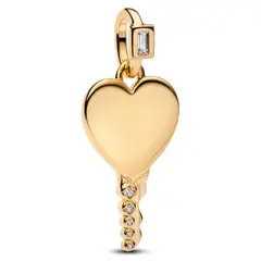 PANDORA - Pendiente Llave Grabable en Forma de Corazón Dorado Mujer