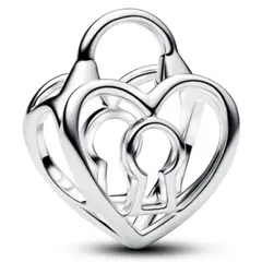 PANDORA - Charm Calado Corazón con Candado Plateado Mujer