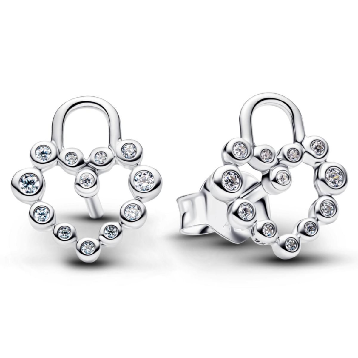 PANDORA - Aretes de Botón candado en Forma de Corazón Reluciente Mujer Pandora