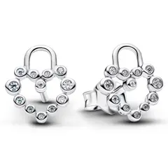 PANDORA - Aretes de Botón candado en Forma de Corazón Reluciente Mujer
