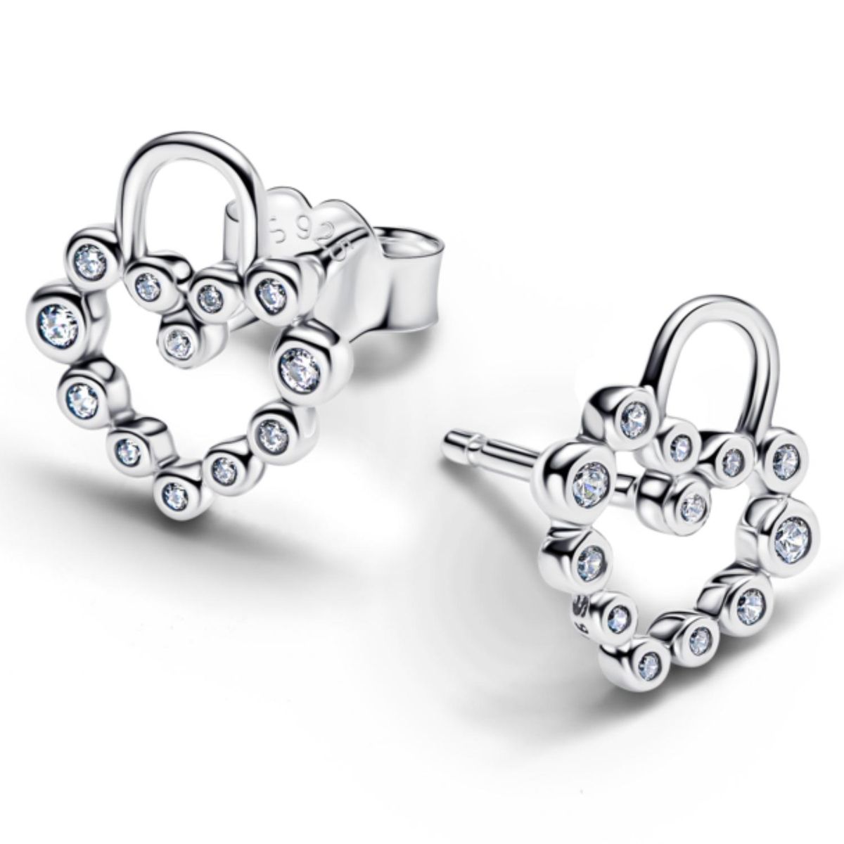 PANDORA - Aretes de Botón candado en Forma de Corazón Reluciente Mujer Pandora