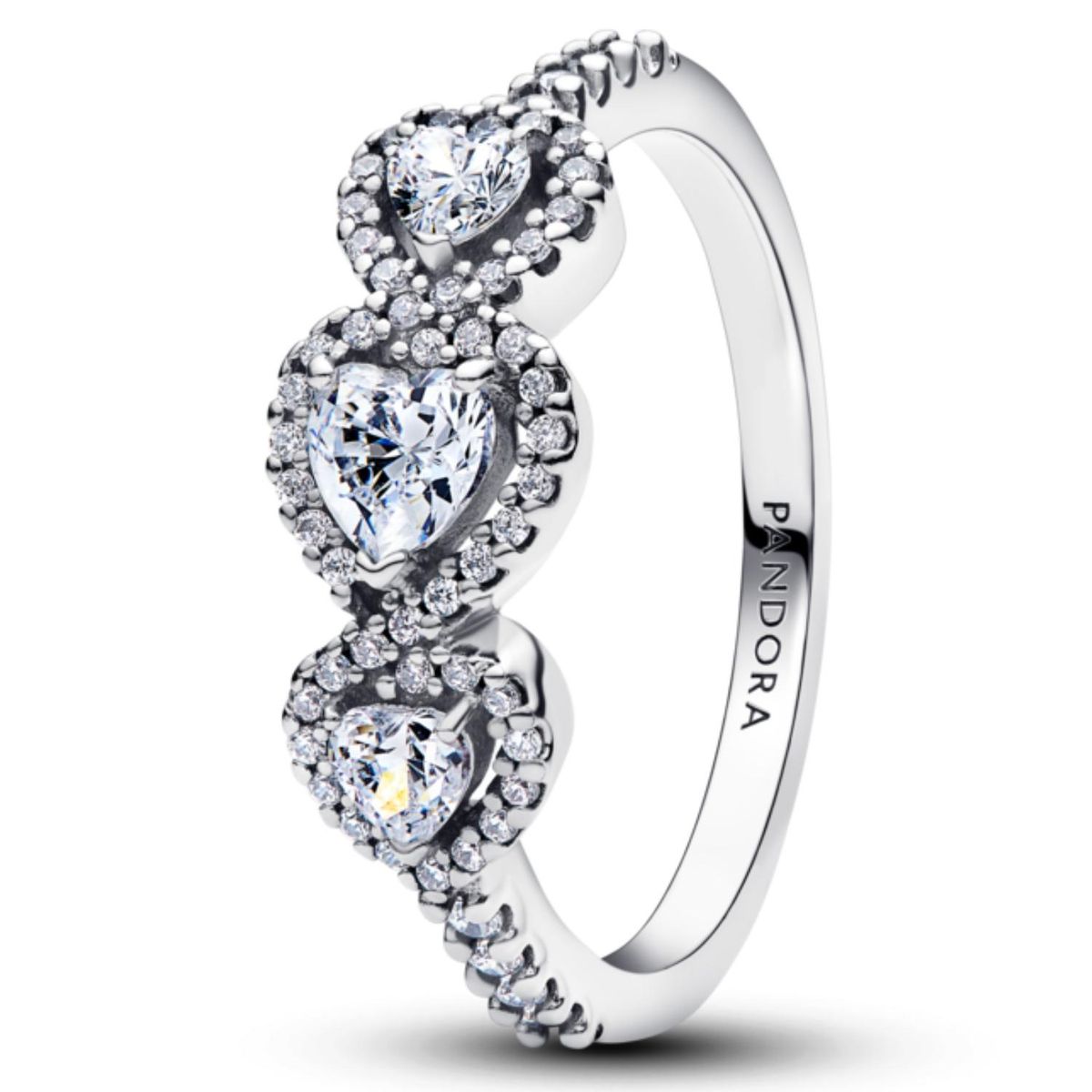 PANDORA - Anillo Trilogía de Corazones con Halo Pandora