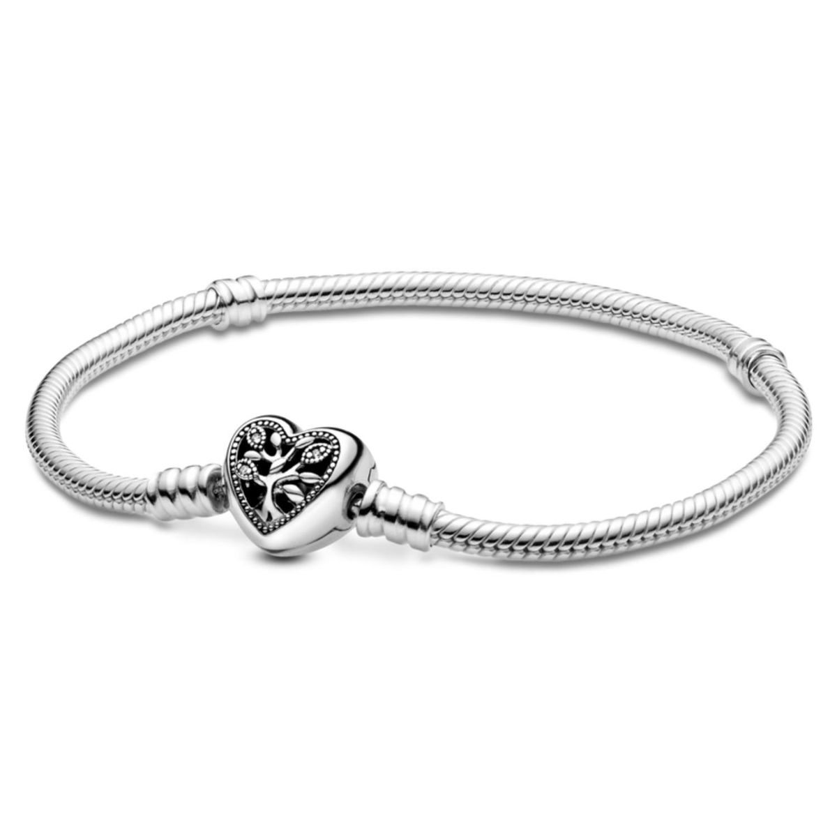 PANDORA - Pulsera Cadena Serpiente Cierre De Corazón Familia Mujer Pandora